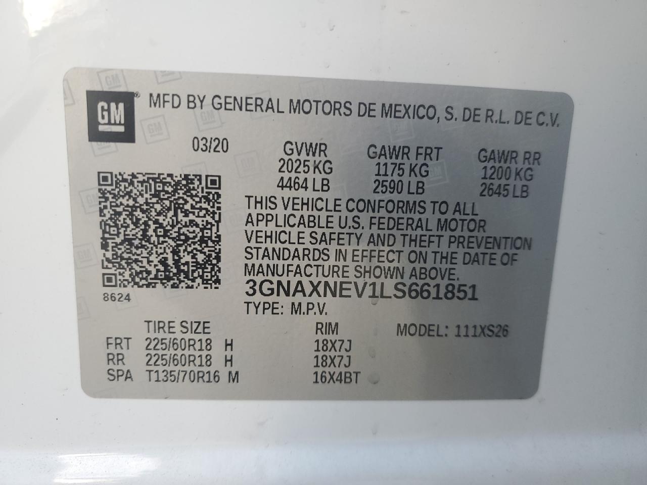 2020 Chevrolet Equinox Premier VIN: 3GNAXNEV1LS661851 Lot: 78296664