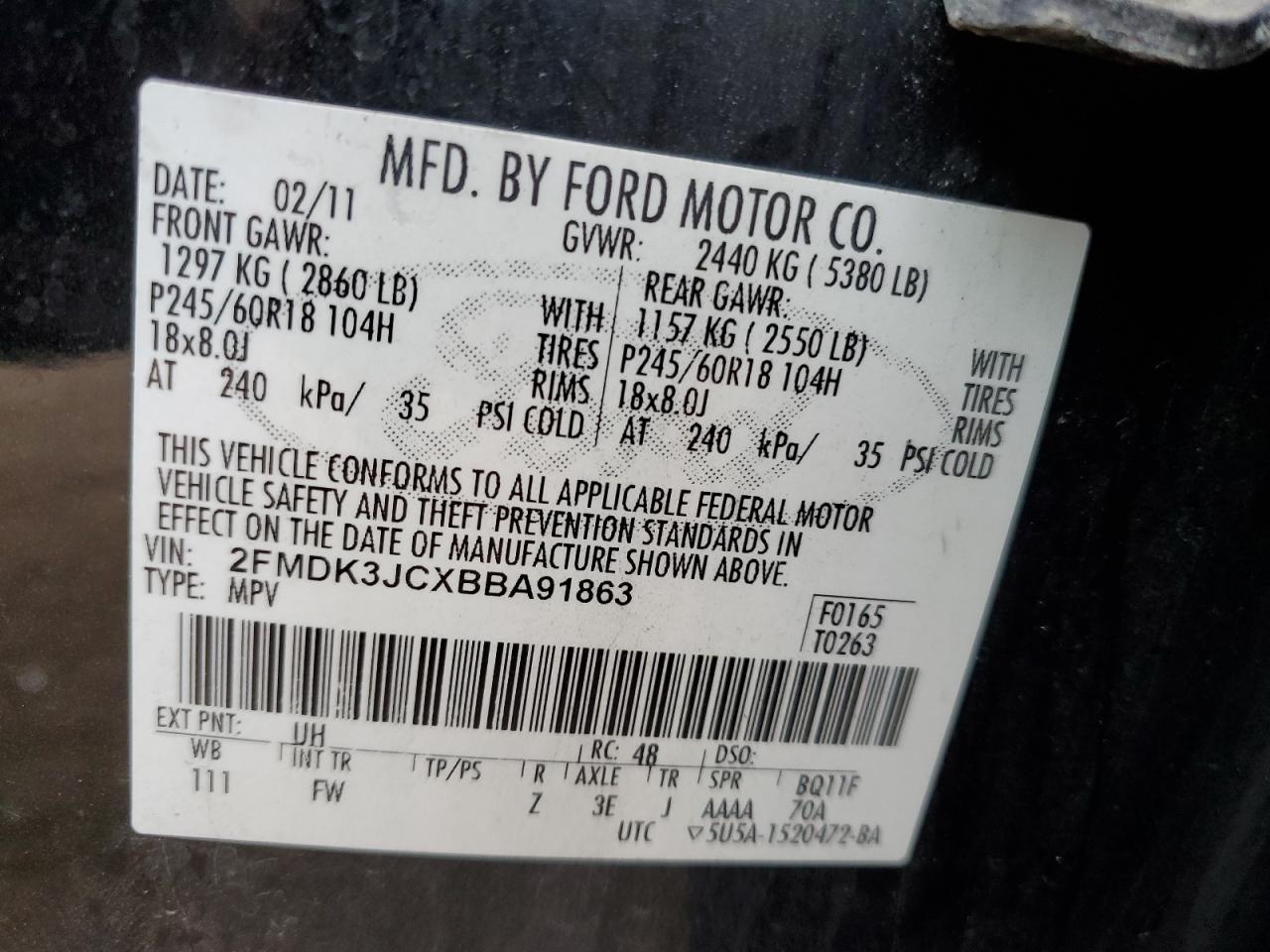 2FMDK3JCXBBA91863 2011 Ford Edge Sel