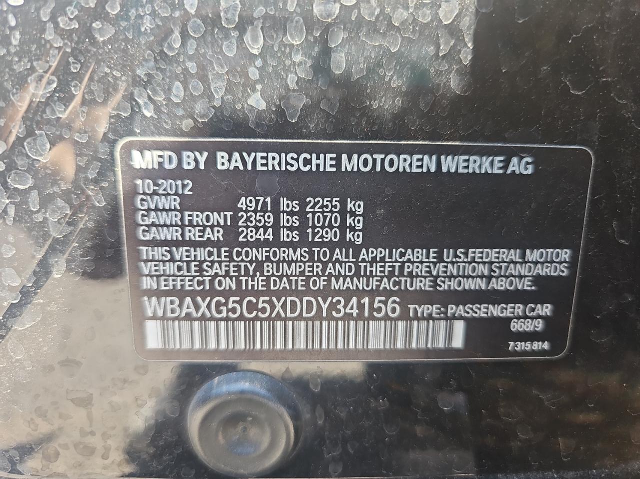 WBAXG5C5XDDY34156 2013 BMW 528 I