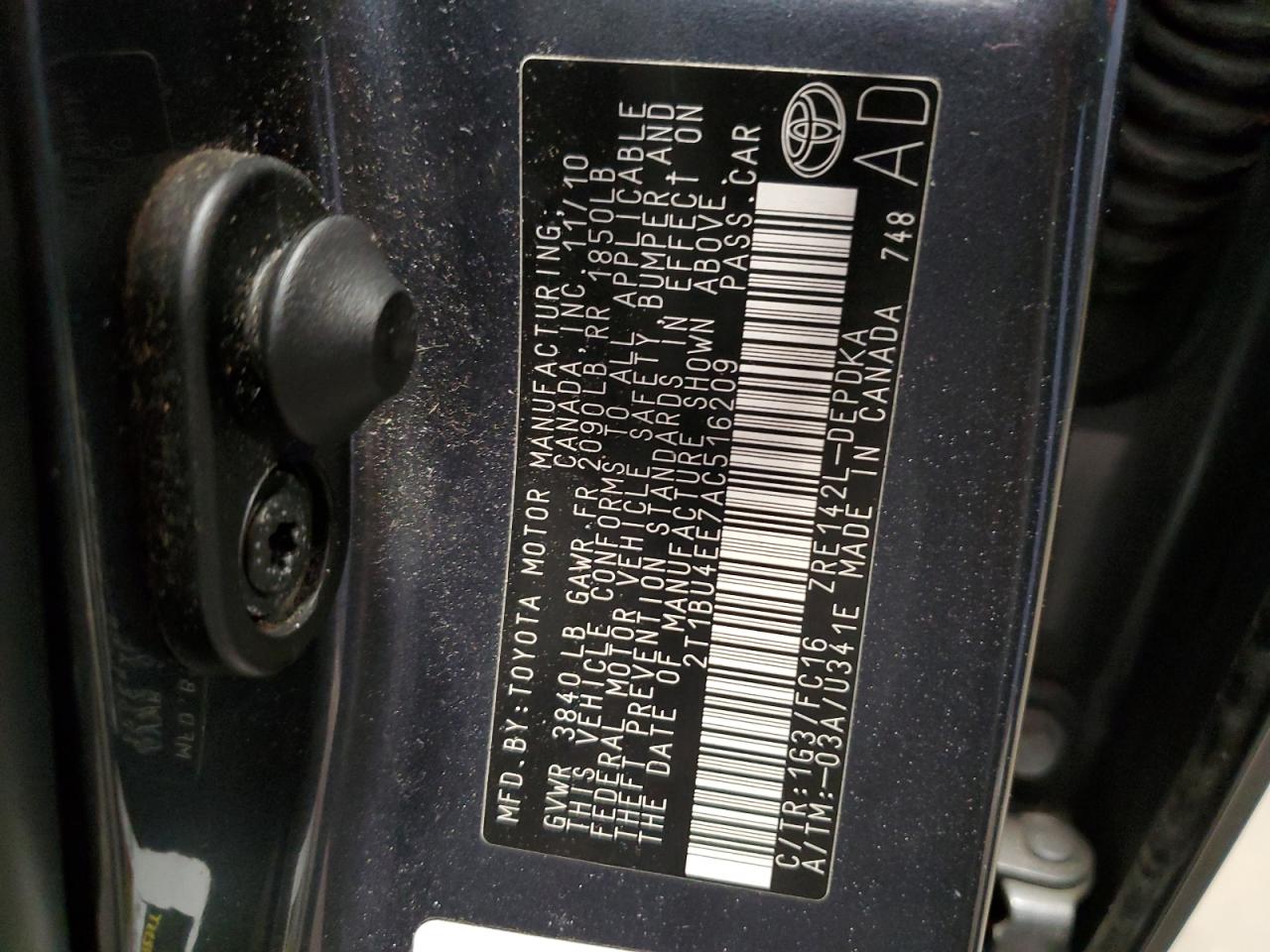 2T1BU4EE7AC516209 2010 Toyota Corolla Base