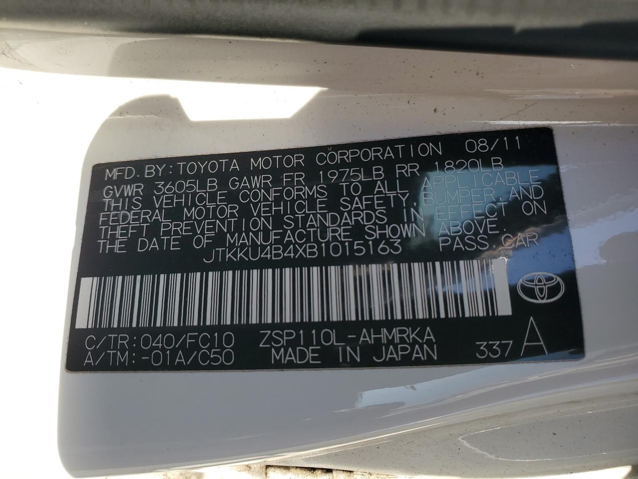 JTKKU4B4XB1015163 2011 Toyota Scion Xd