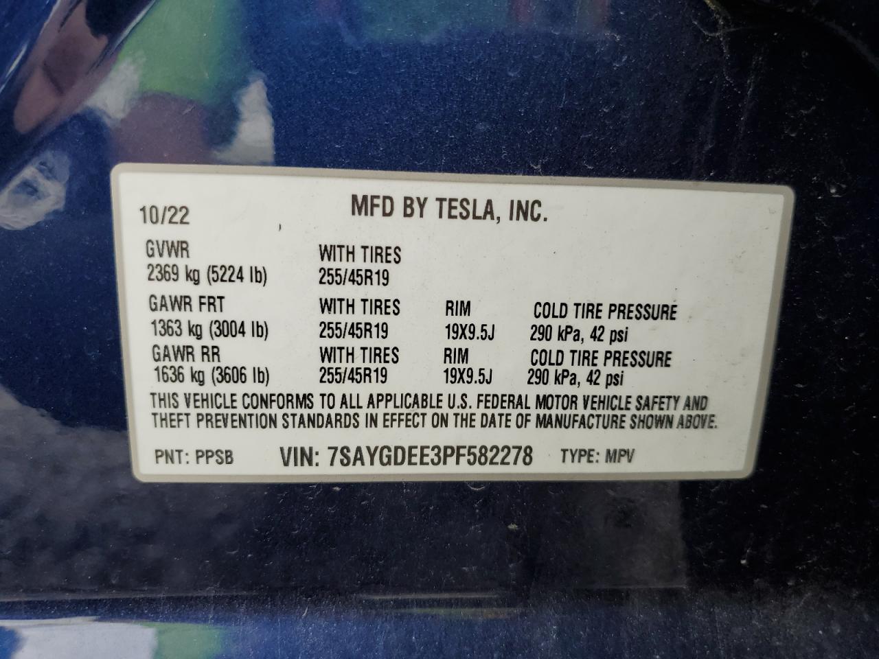 2023 Tesla Model Y VIN: 7SAYGDEE3PF582278 Lot: 75727424