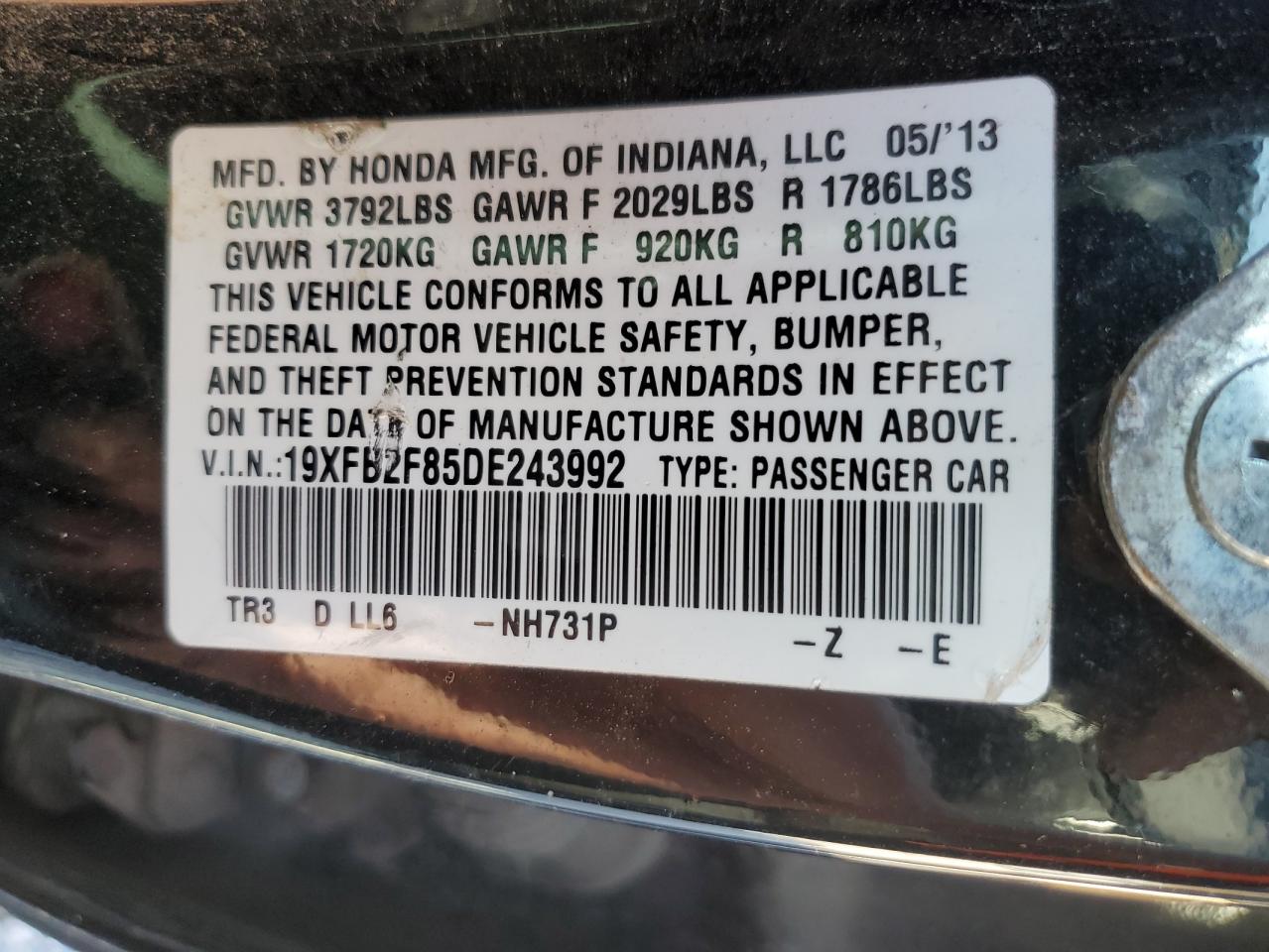 2013 Honda Civic Ex VIN: 19XFB2F85DE243992 Lot: 77277464