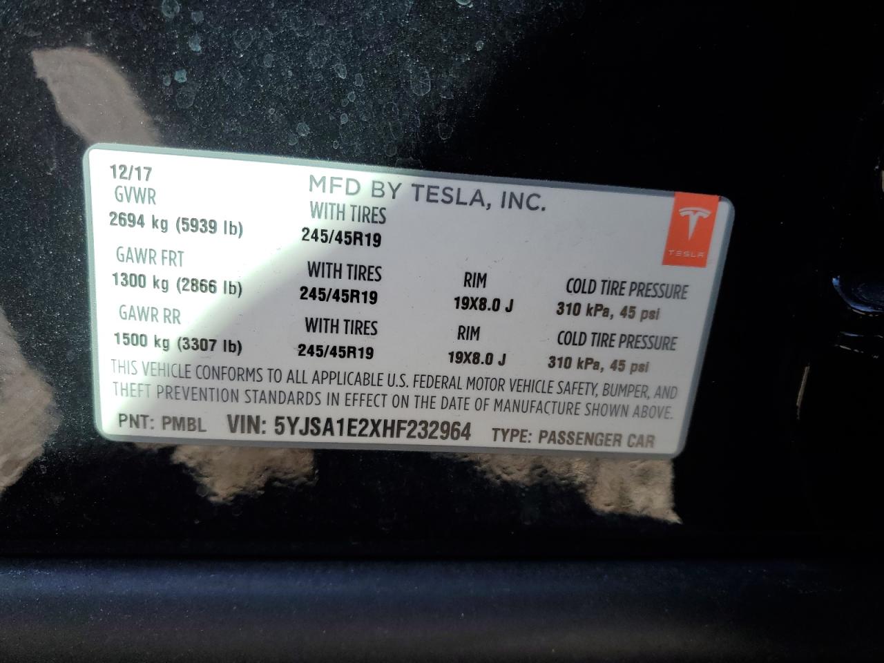 5YJSA1E2XHF232964 2017 Tesla Model S