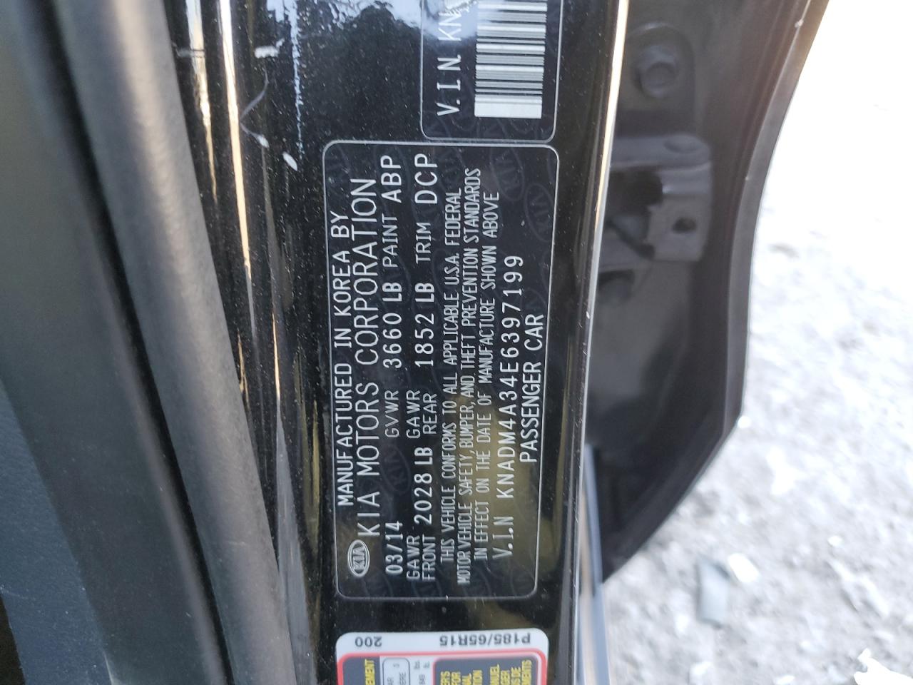 KNADM4A34E6397199 2014 Kia Rio Lx