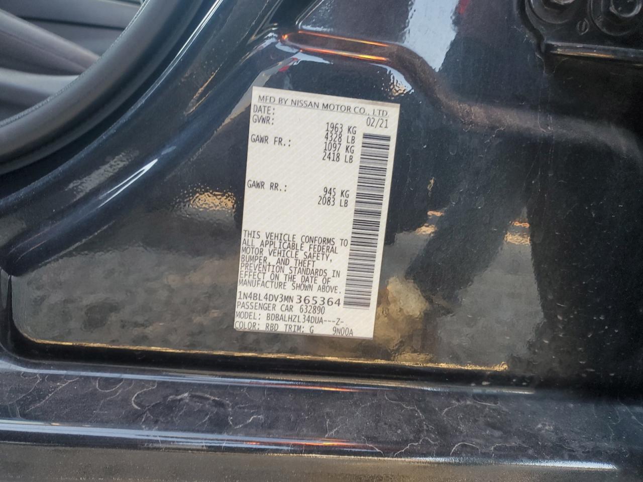 1N4BL4DV3MN365364 2021 Nissan Altima Sv