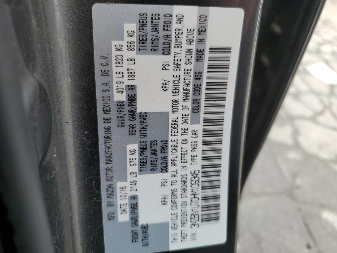 2017 Mazda 3 Sport VIN: 3MZBN1U70HM109345 Lot: 73554234