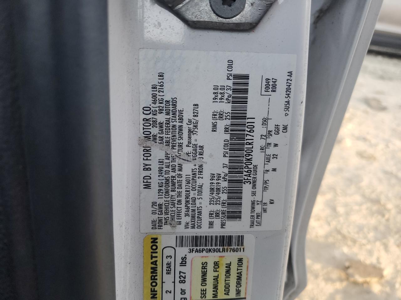 3FA6P0K90LR176011 2020 Ford Fusion Titanium