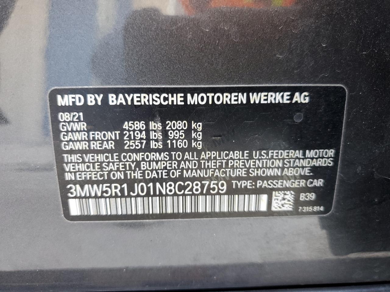 3MW5R1J01N8C28759 2022 BMW 3 SERIES - Image 12