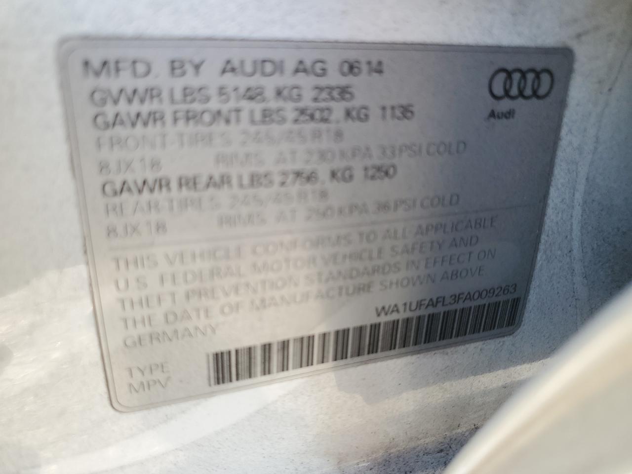 WA1UFAFL3FA009263 2015 AUDI A4 - Image 13