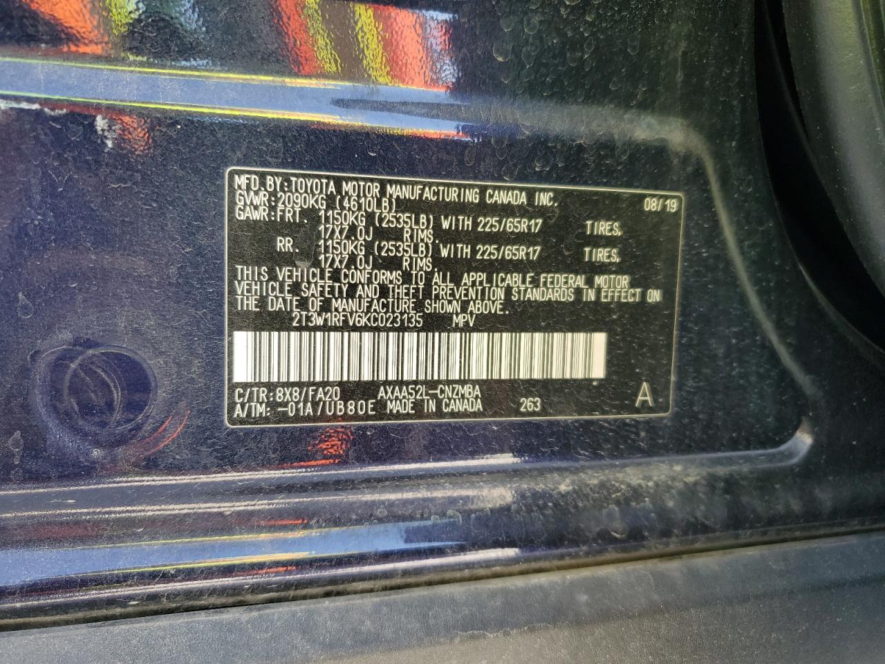 2T3W1RFV6KC023135 2019 Toyota Rav4 Xle