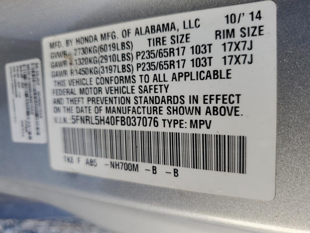 2015 Honda Odyssey - Image 14