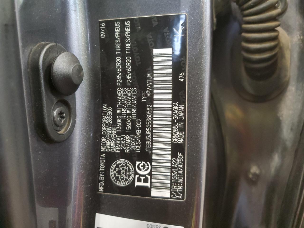 JTEBU5JR5G5380582 2016 Toyota 4Runner Sr5/Sr5 Premium