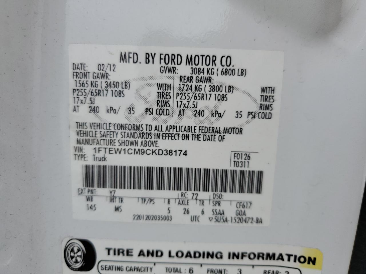 1FTEW1CM9CKD38174 2012 Ford F150 Supercrew