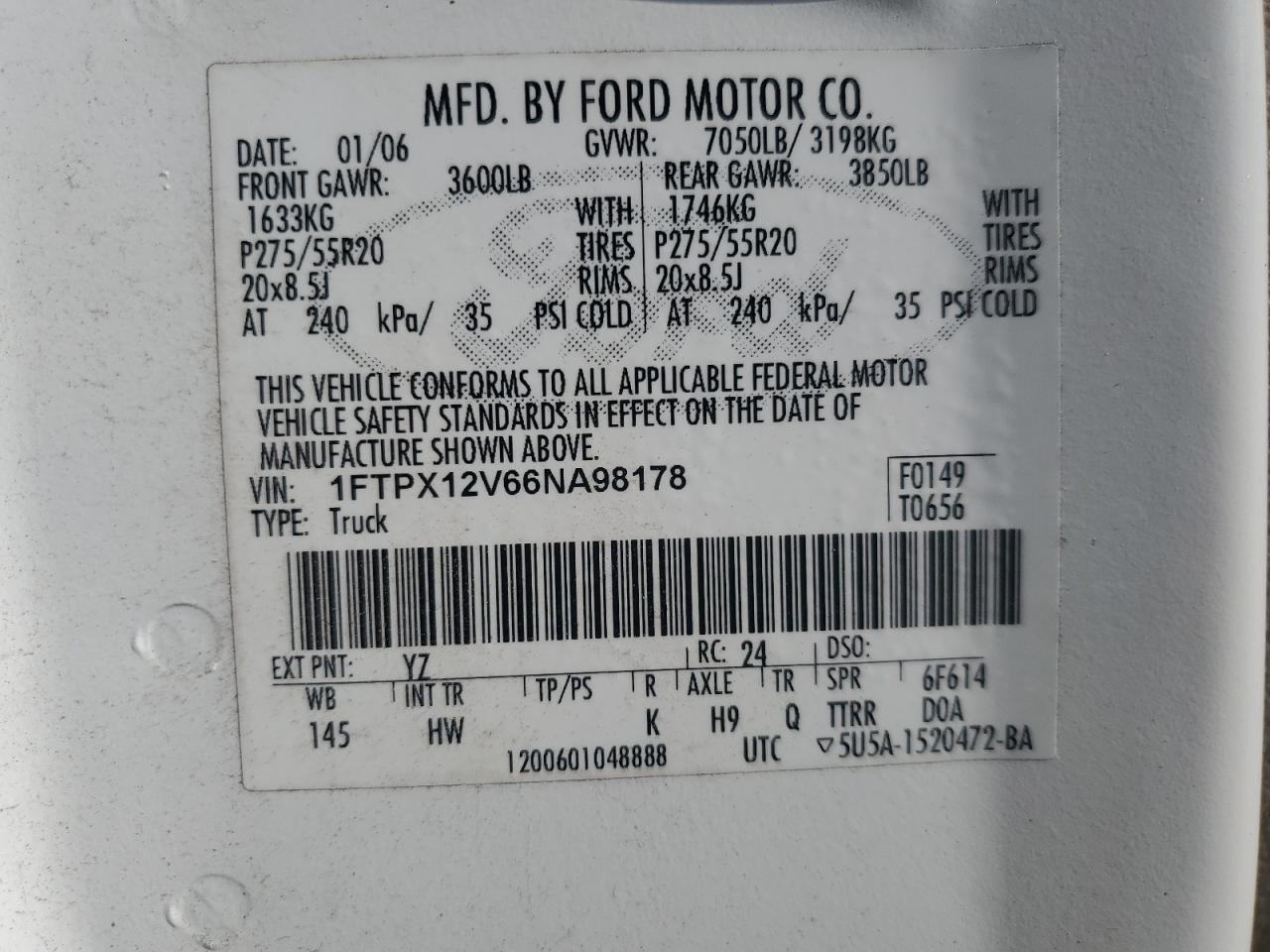 1FTPX12V66NA98178 2006 Ford F150