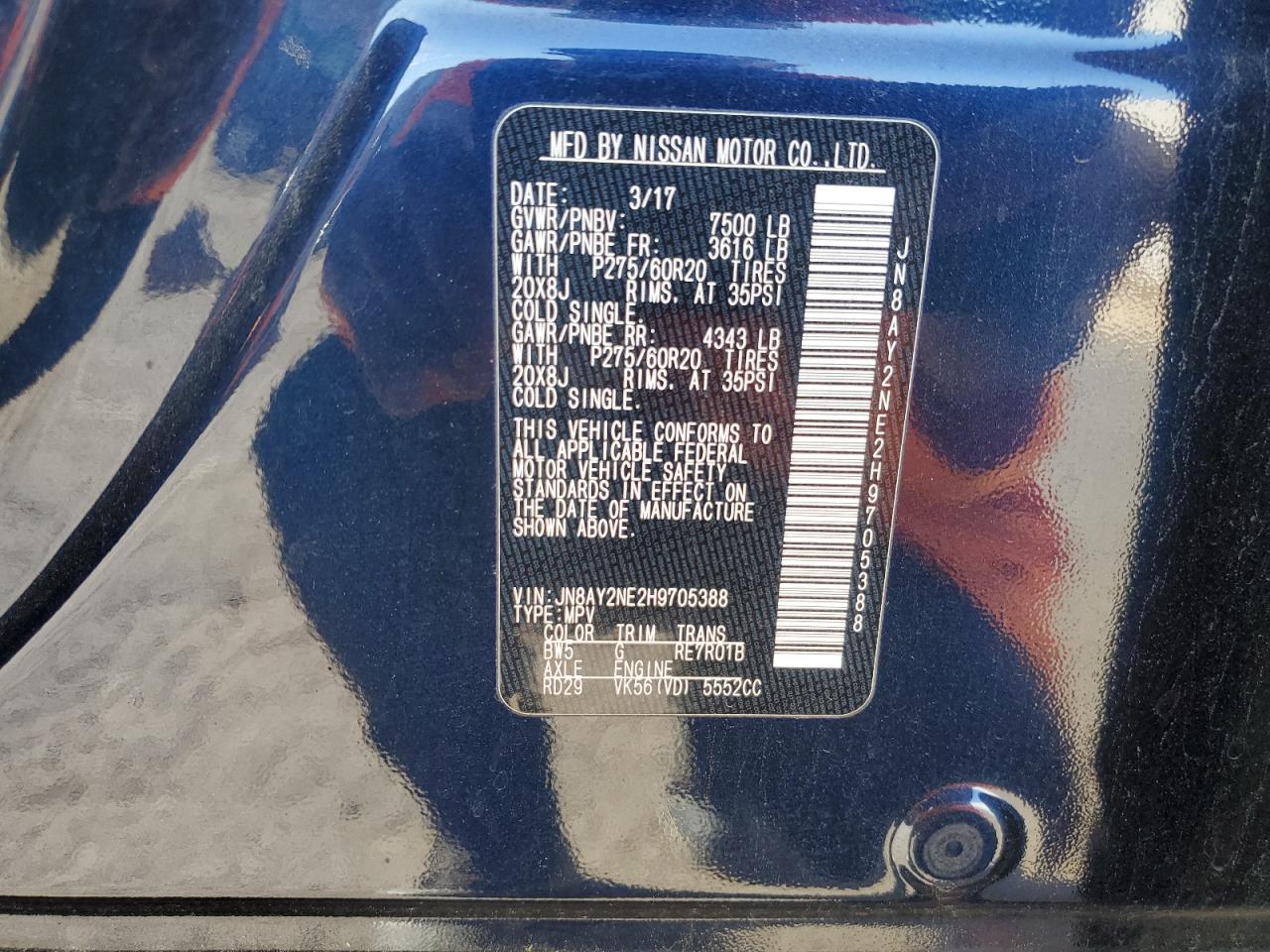 JN8AY2NE2H9705388 2017 Nissan Armada Platinum