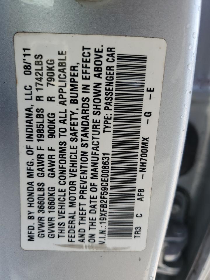 2012 Honda Civic Lx VIN: 19XFB2F59CE008631 Lot: 78517984