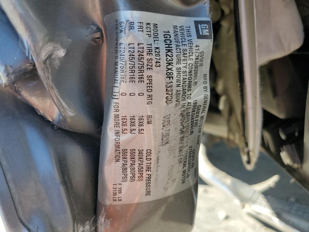 2008 Chevrolet Silverado K2500 Heavy Duty VIN: 1GCHK23KX8F132780 Lot: 73304354