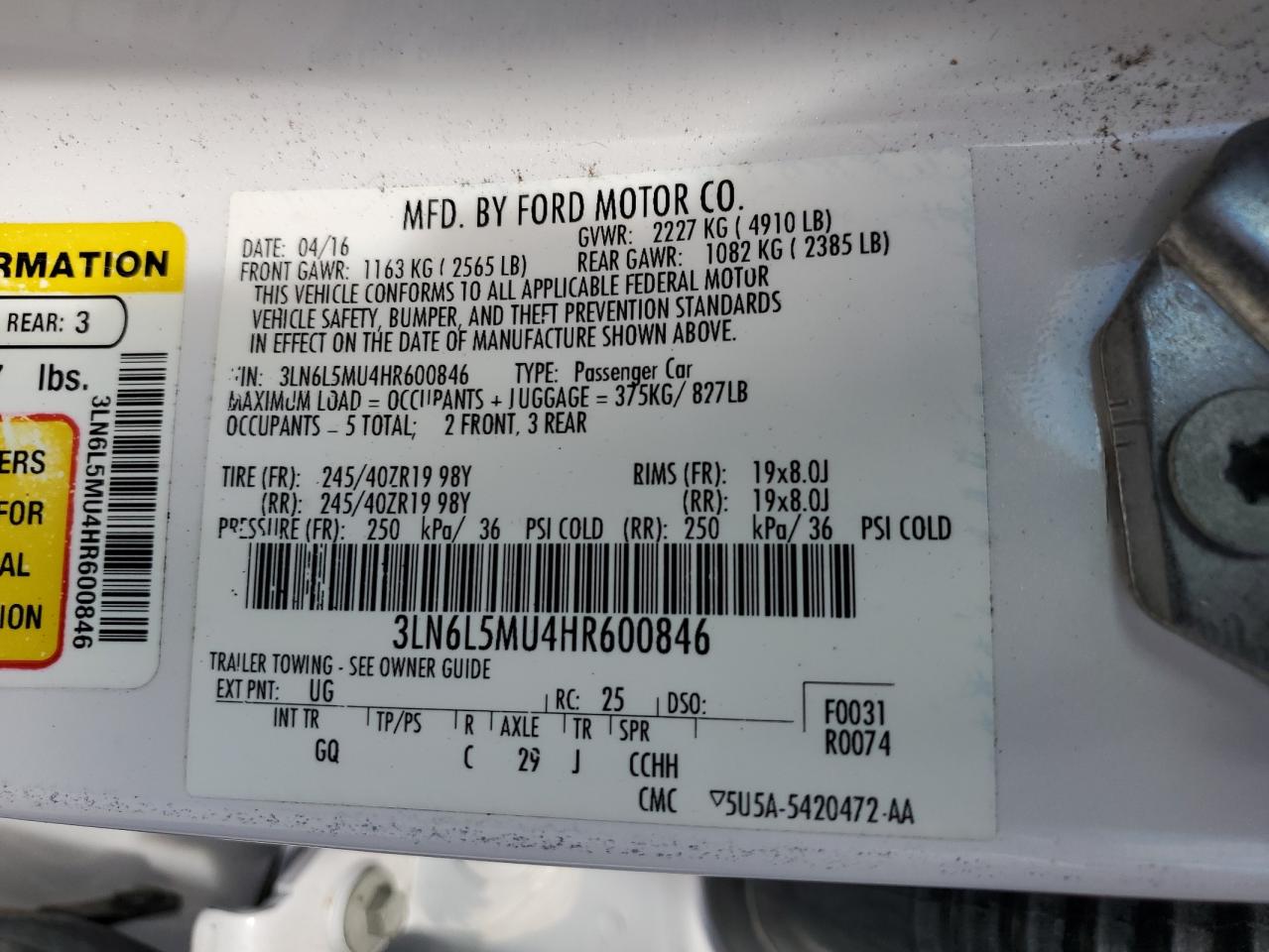 3LN6L5MU4HR600846 2017 Lincoln Mkz Hybrid Reserve