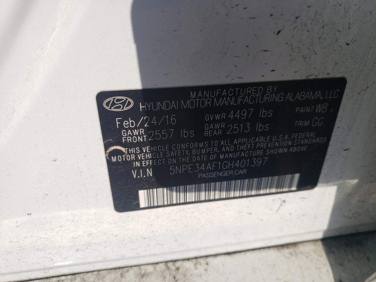 5NPE34AF1GH401397 2016 Hyundai Sonata Sport