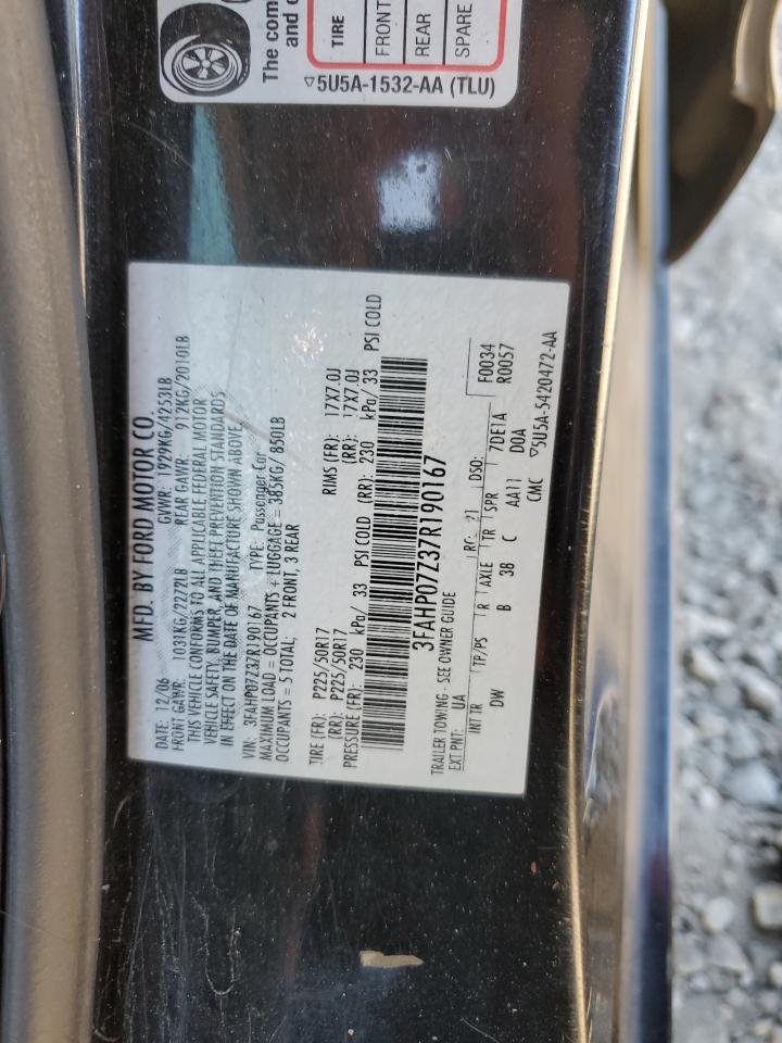 2007 Ford Fusion Se VIN: 3FAHP07Z37R190167 Lot: 76115424