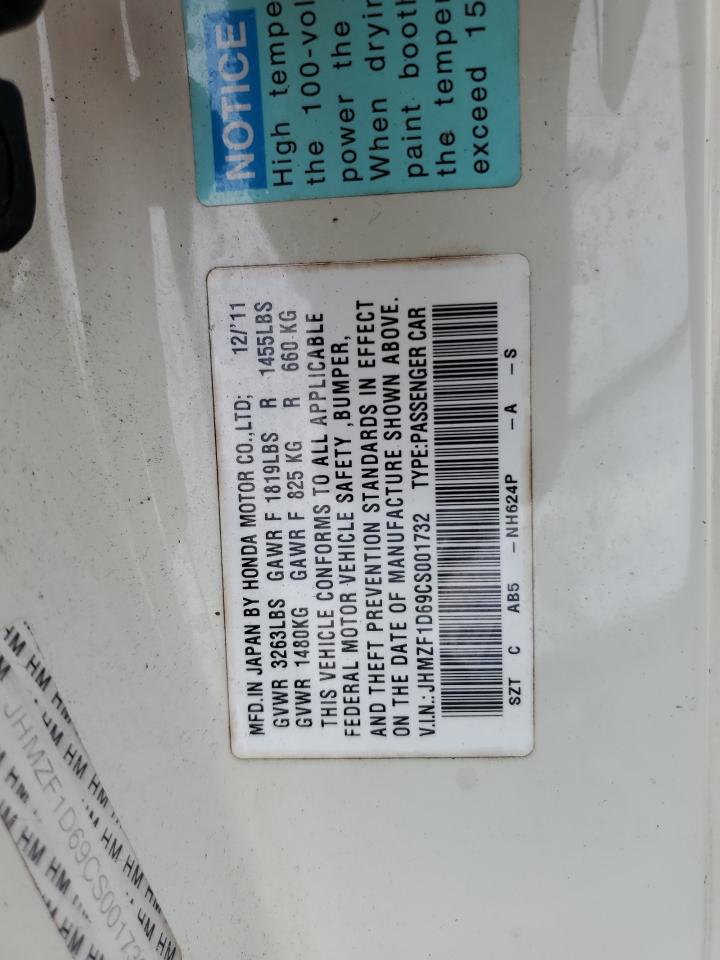 2012 Honda Cr-Z Ex VIN: JHMZF1D69CS001732 Lot: 77751064