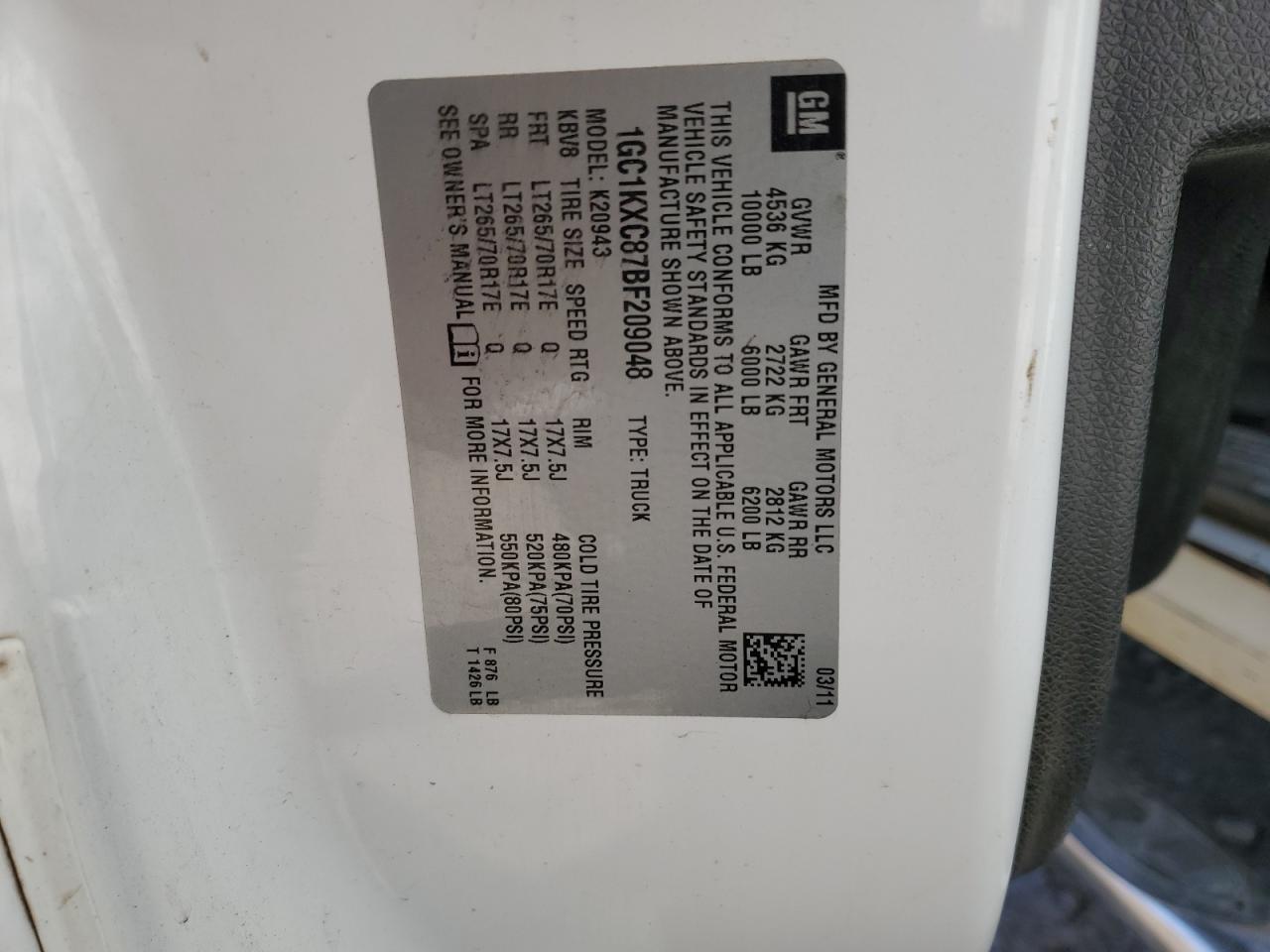 2011 Chevrolet Silverado K2500 Heavy Duty Lt VIN: 1GC1KXC87BF209048 Lot: 78809104