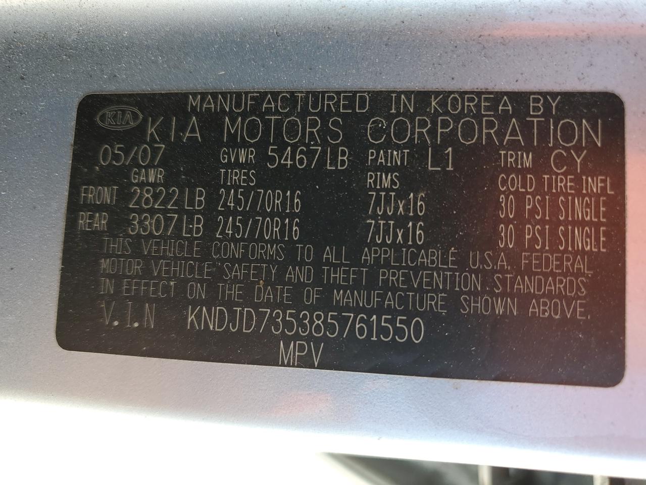 KNDJD735385761550 2008 Kia Sorento Ex