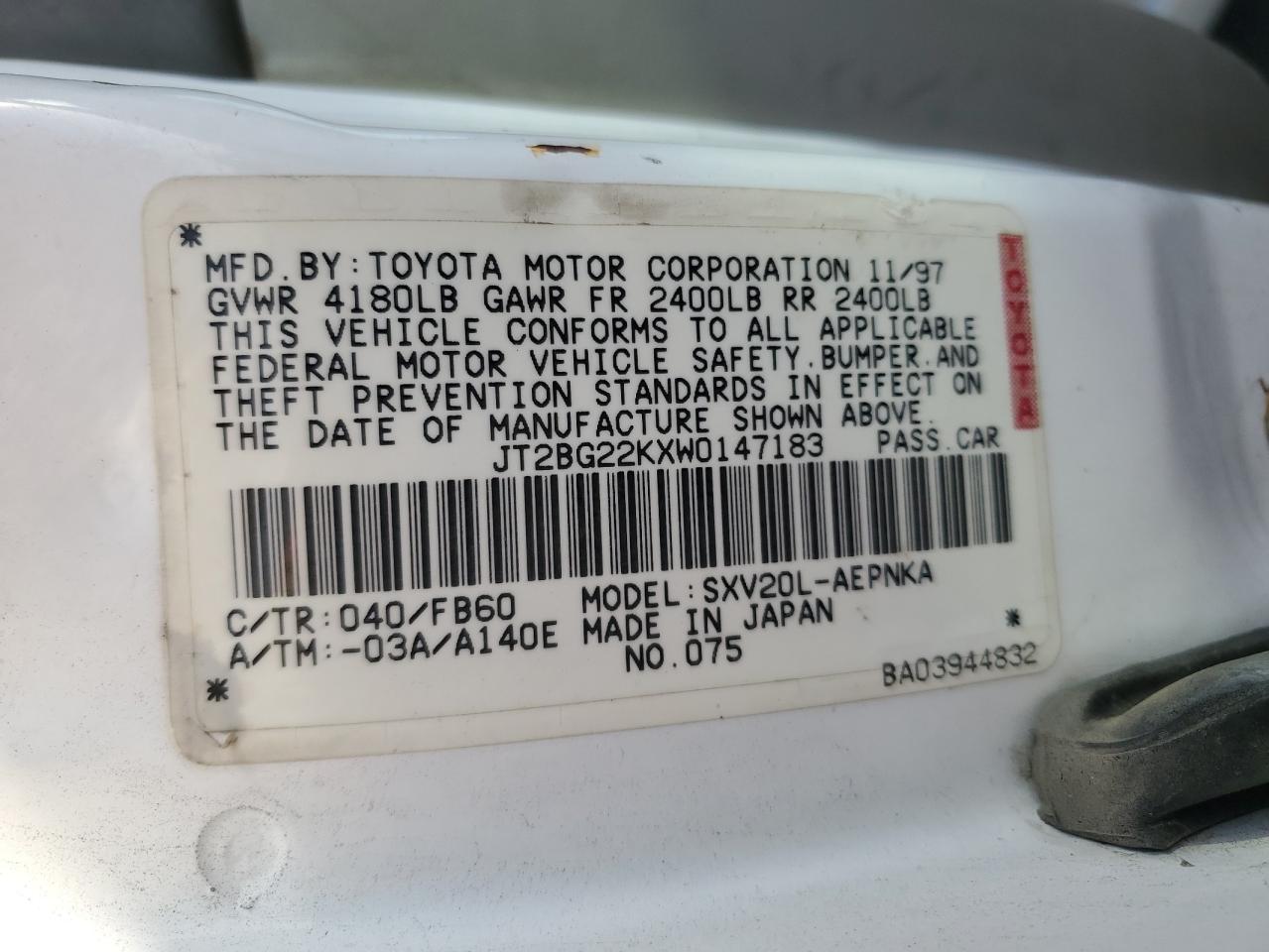 JT2BG22KXW0147183 1998 Toyota Camry Ce