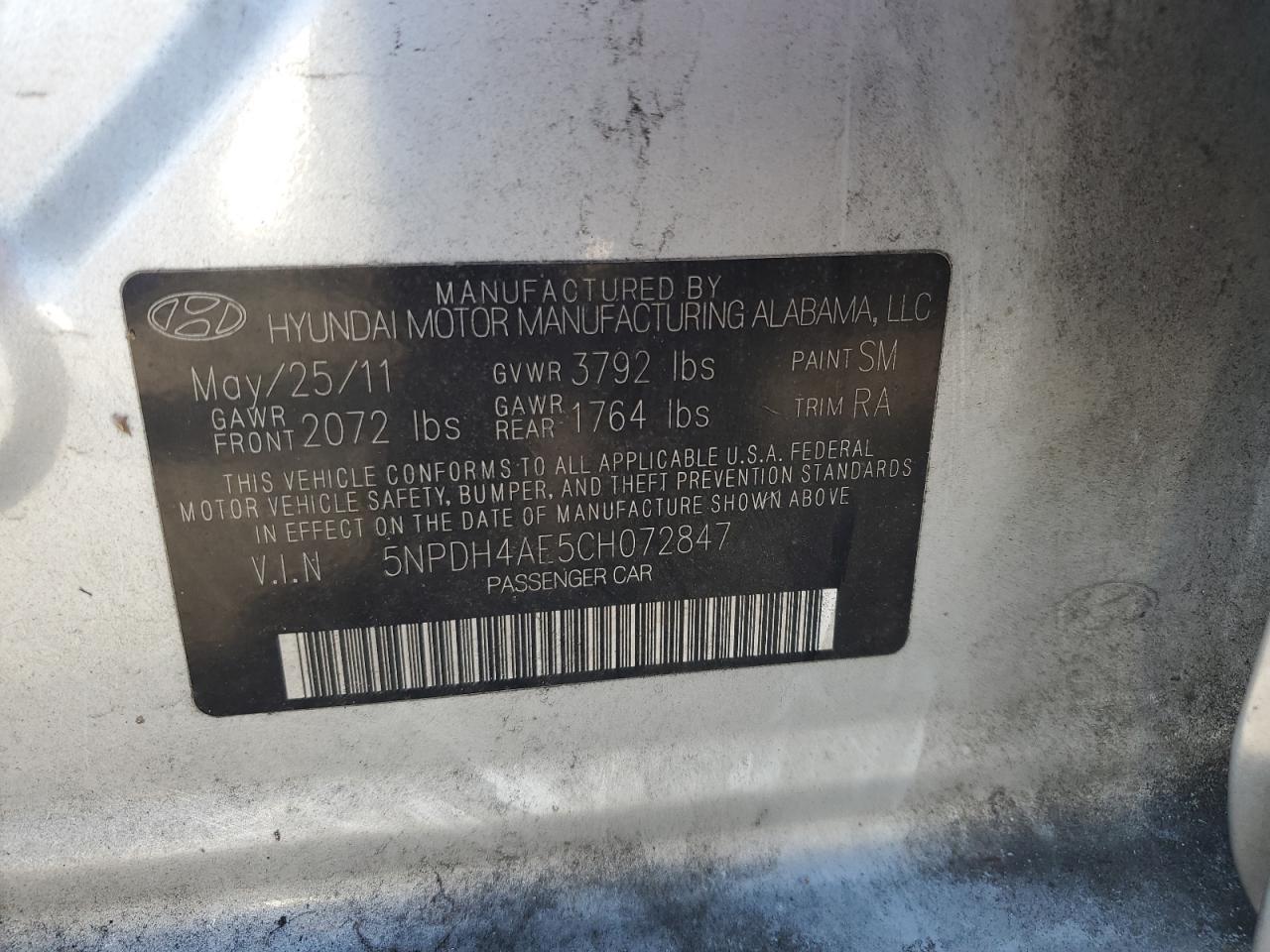 5NPDH4AE5CH072847 2012 Hyundai Elantra Gls