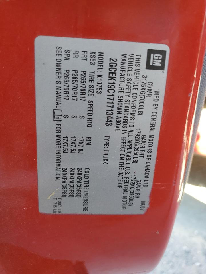 2007 Chevrolet Silverado K1500 VIN: 2GCEK19C171713443 Lot: 74506084