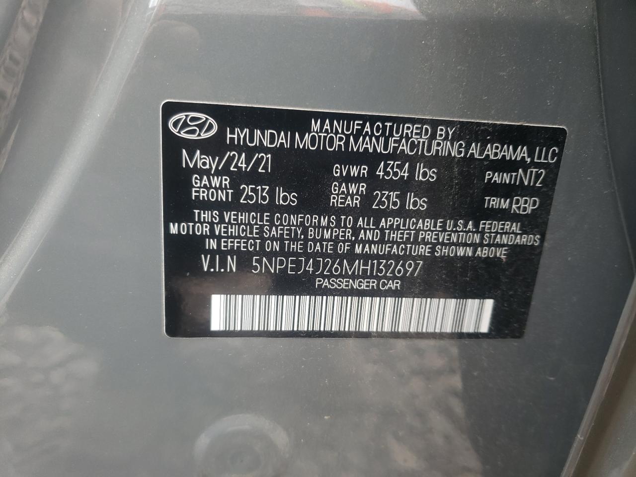 2021 Hyundai Sonata Sel Plus VIN: 5NPEJ4J26MH132697 Lot: 72957734