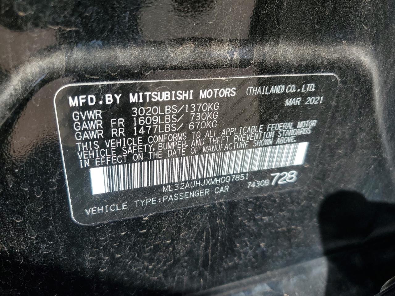 2021 Mitsubishi Mirage Es VIN: ML32AUHJXMH007851 Lot: 77308724