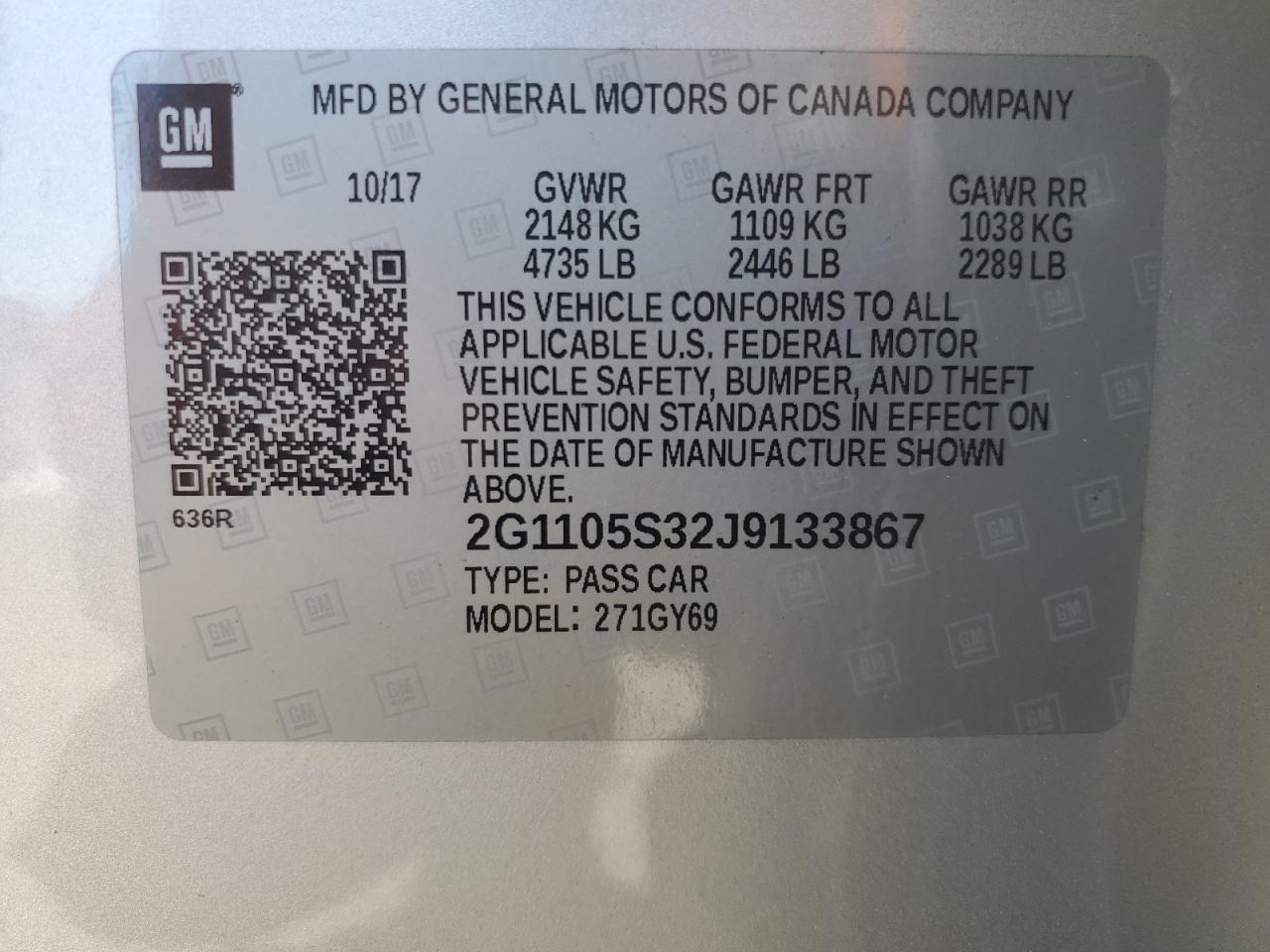 2G1105S32J9133867 2018 Chevrolet Impala Lt