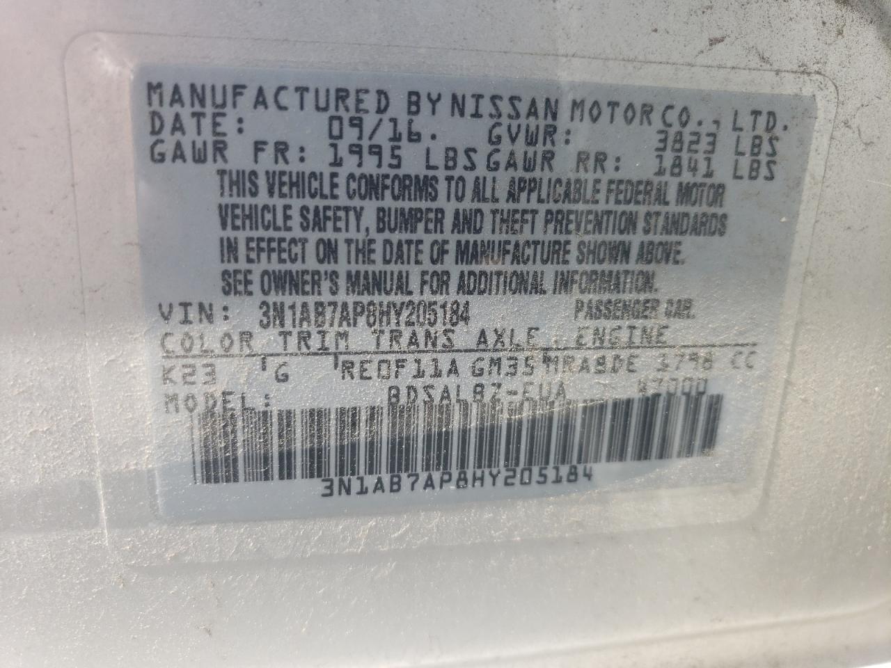 3N1AB7AP8HY205184 2017 Nissan Sentra S