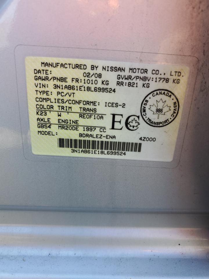 2008 Nissan Sentra 2.0 VIN: 3N1AB61E18L699524 Lot: 76111414