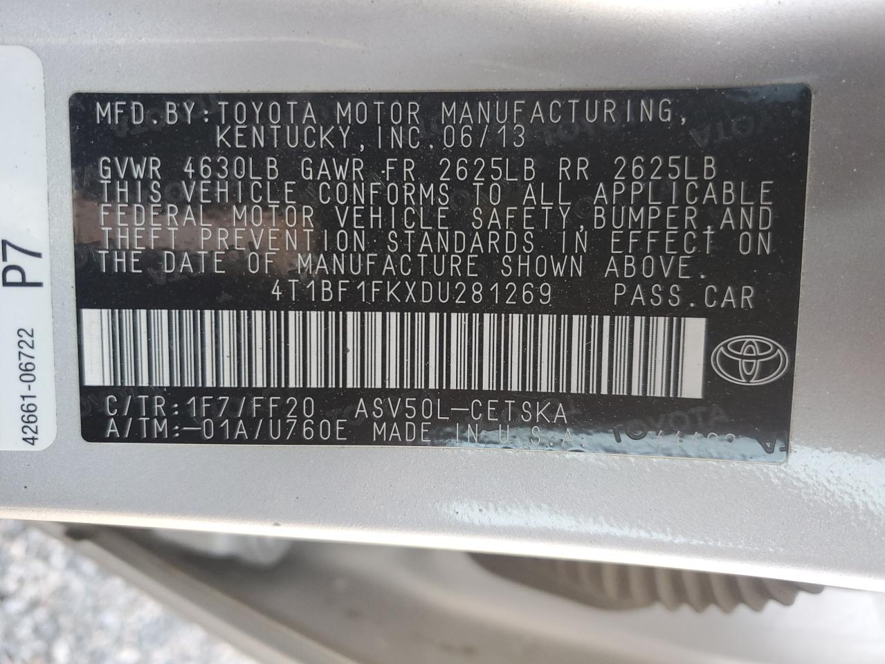 VIN 4T1BF1FKXDU281269 2013 TOYOTA CAMRY no.12