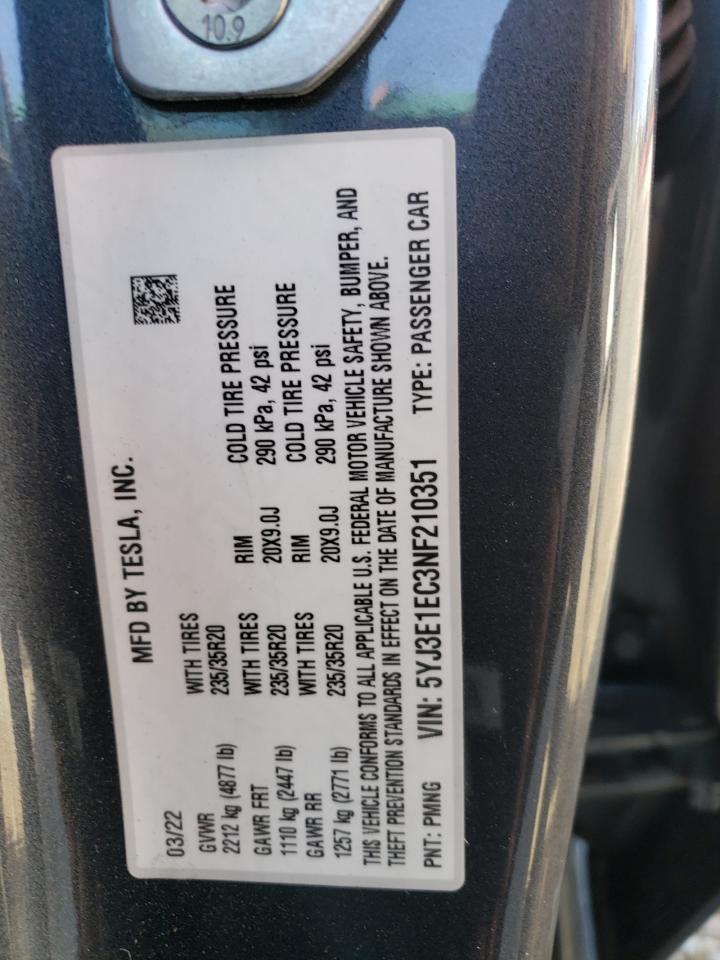 5YJ3E1EC3NF210351 2022 Tesla Model 3