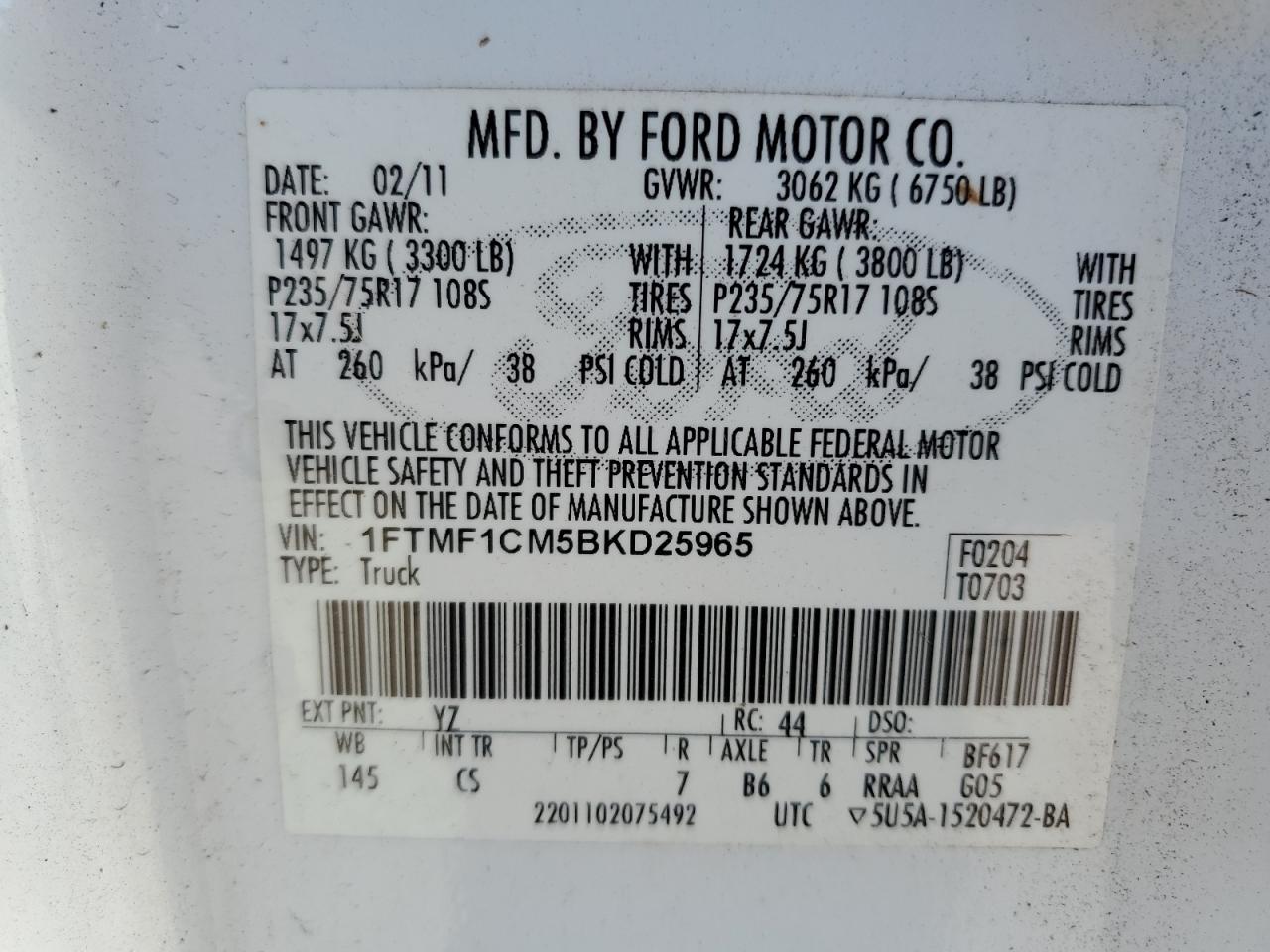 1FTMF1CM5BKD25965 2011 Ford F150