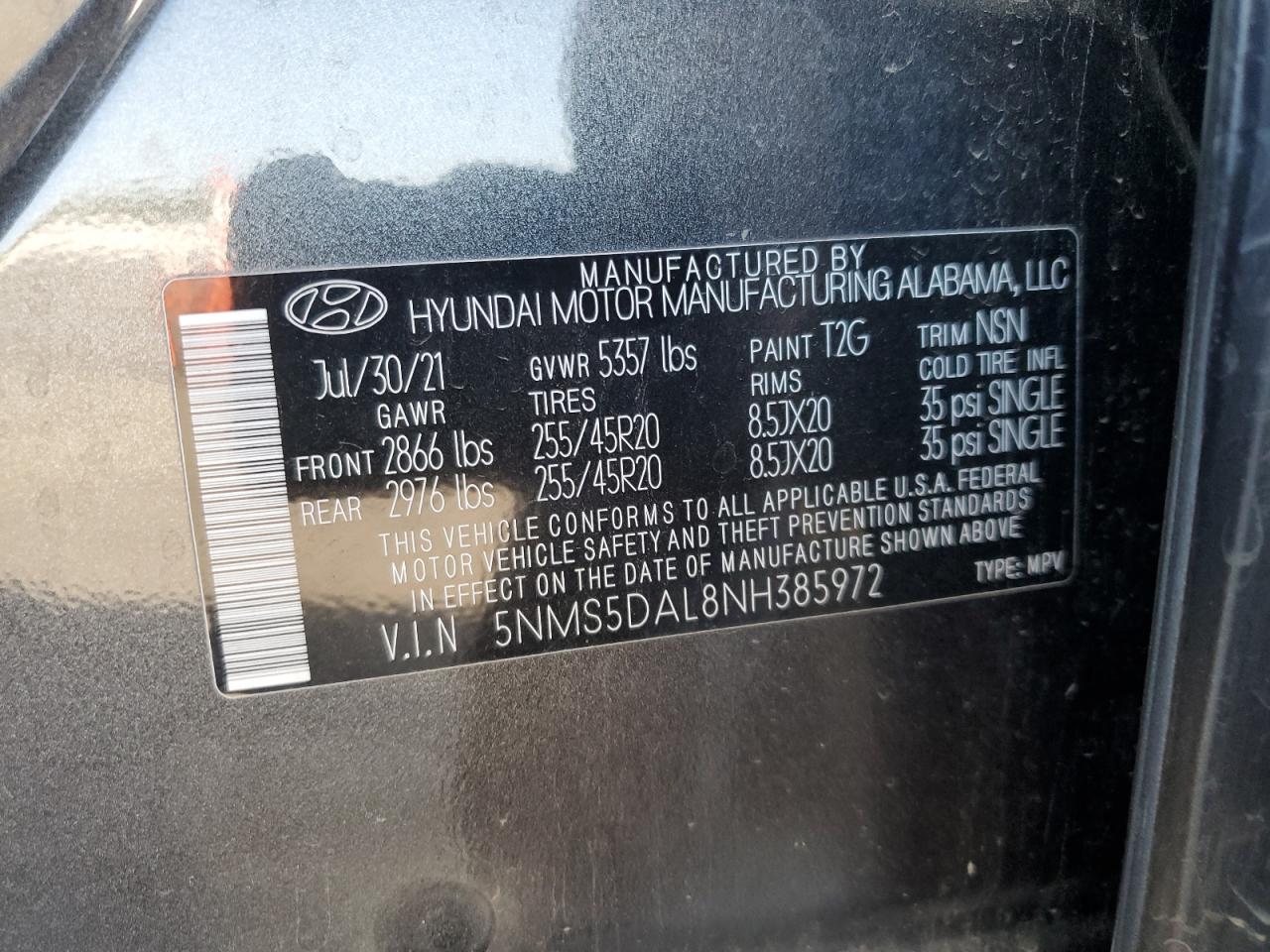 5NMS5DAL8NH385972 2022 Hyundai Santa Fe Calligraphy