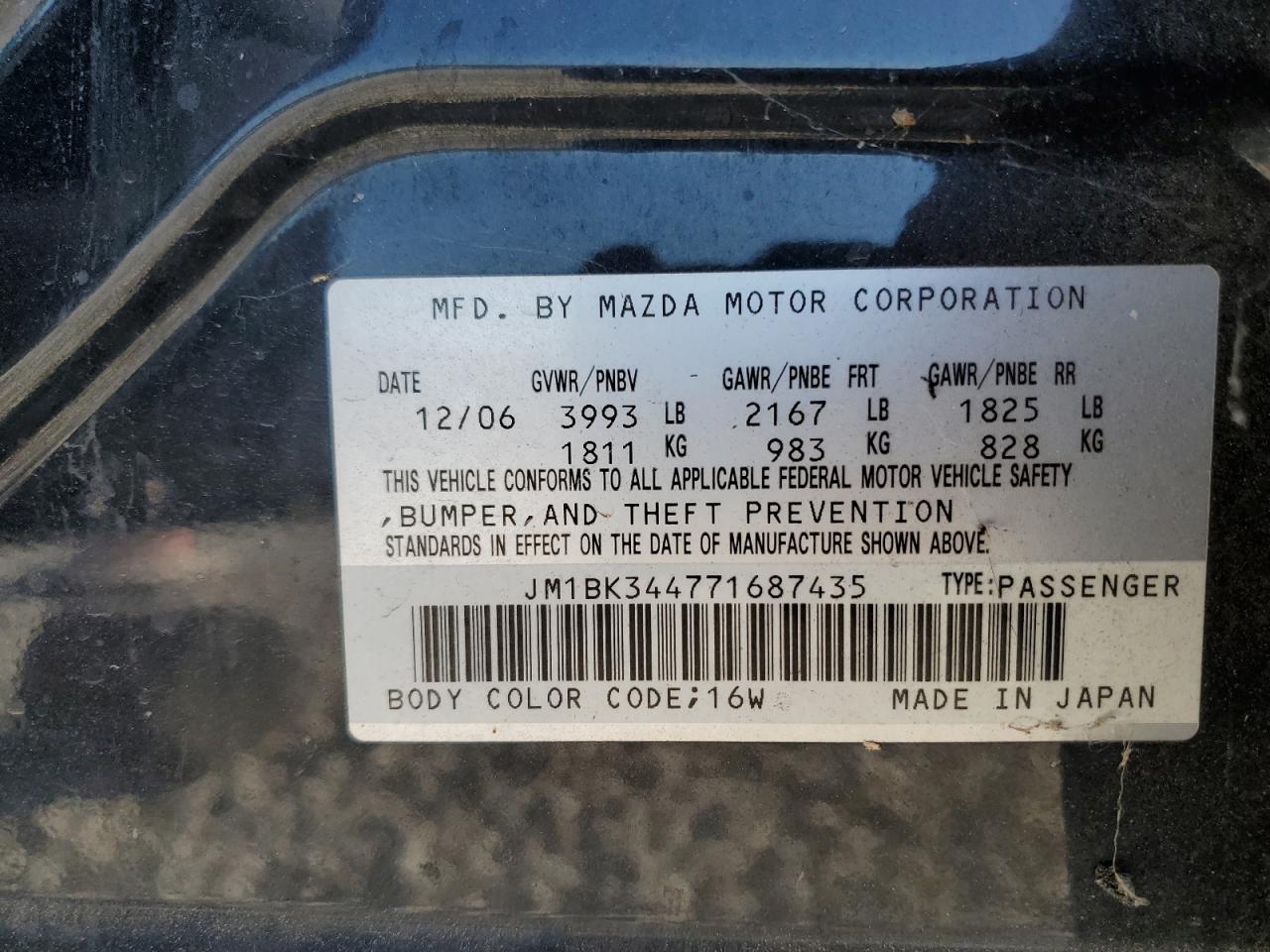 2007 Mazda 3 Hatchback VIN: JM1BK344771687435 Lot: 73650814