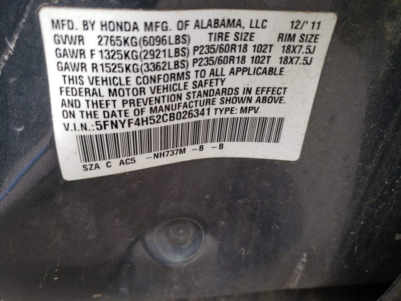 5FNYF4H52CB026341 2012 Honda Pilot Exl