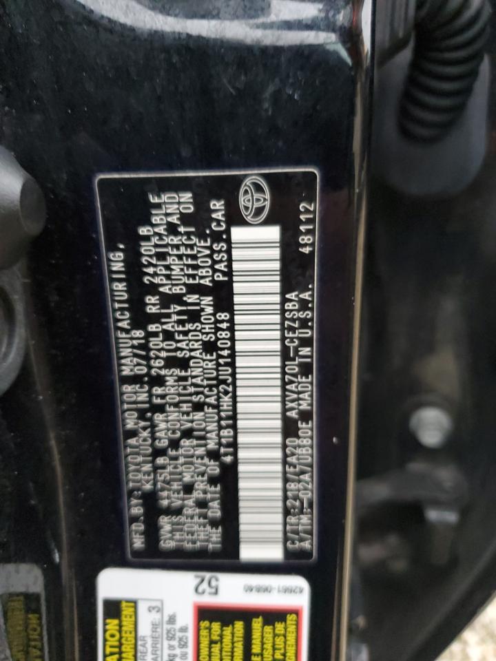 4T1B11HK2JU140848 2018 Toyota Camry L