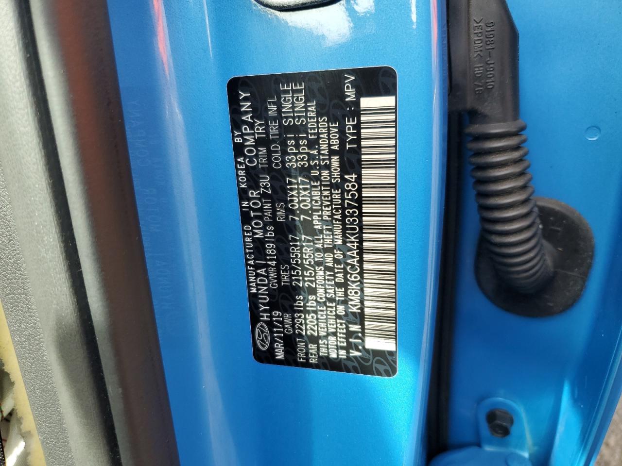 KM8K6CAA4KU337584 2019 Hyundai Kona Sel