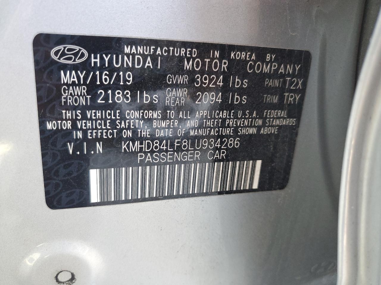 KMHD84LF8LU934286 2020 Hyundai Elantra Sel