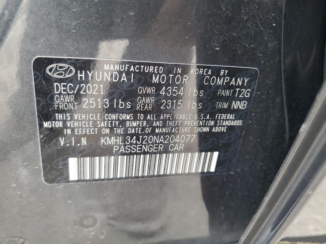 KMHL34J20NA204077 2022 Hyundai Sonata Limited