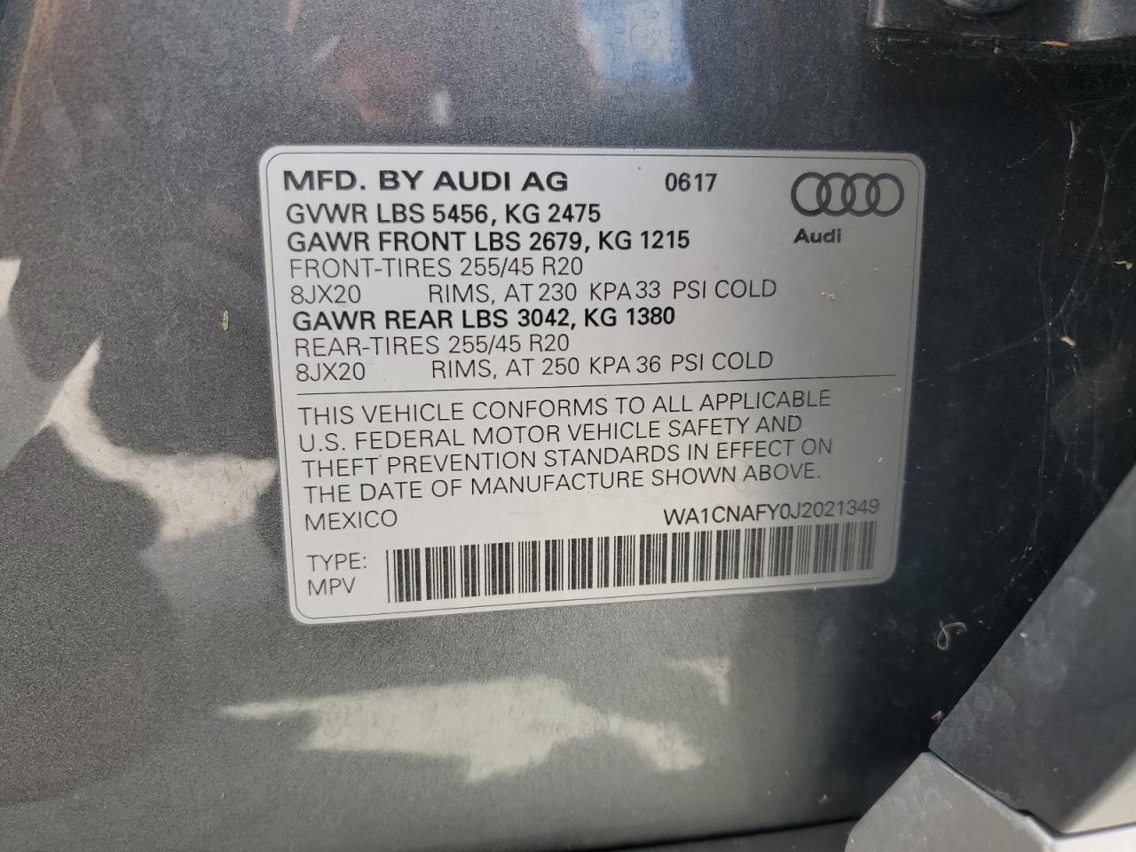 WA1CNAFY0J2021349 2018 Audi Q5 Prestige