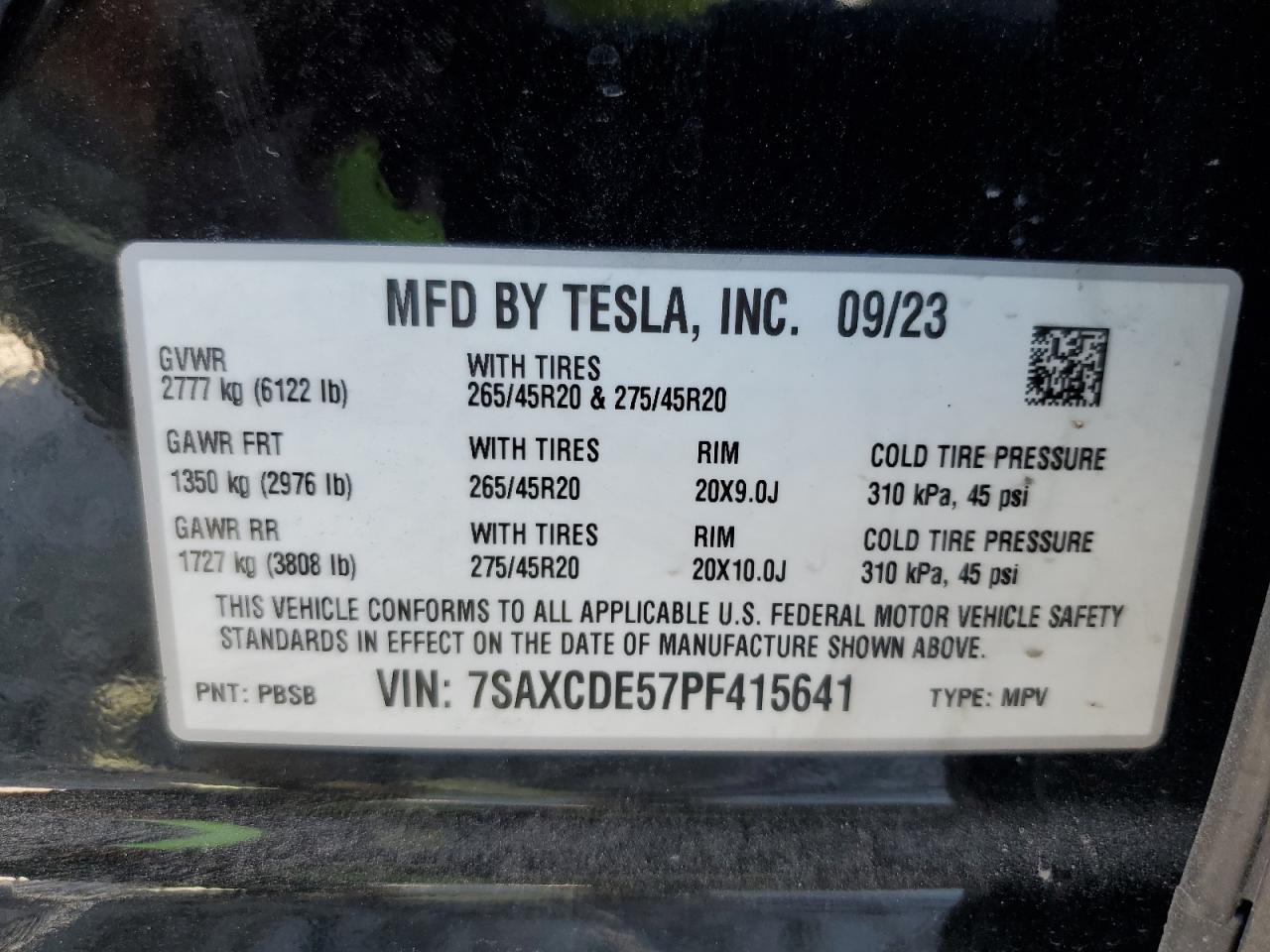 2023 Tesla Model X VIN: 7SAXCDE57PF415641 Lot: 76803324