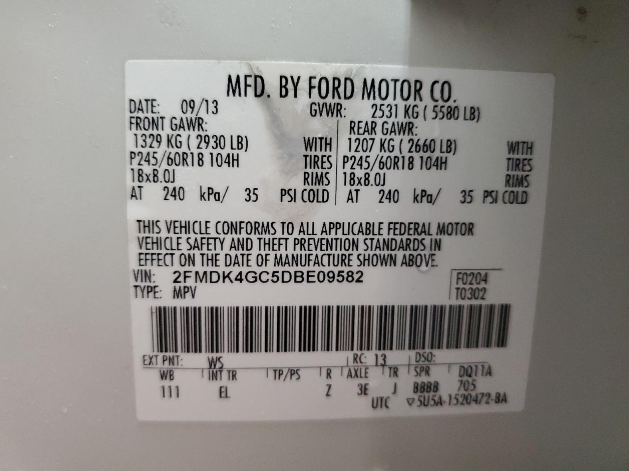 2013 Ford Edge Se VIN: 2FMDK4GC5DBE09582 Lot: 75507464