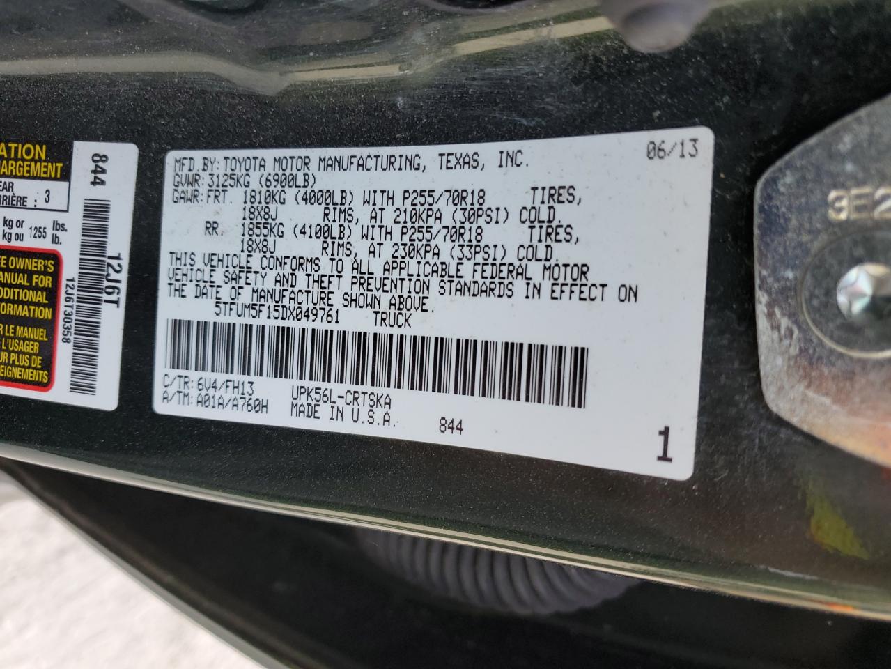 5TFUM5F15DX049761 2013 Toyota Tundra Double Cab Sr5